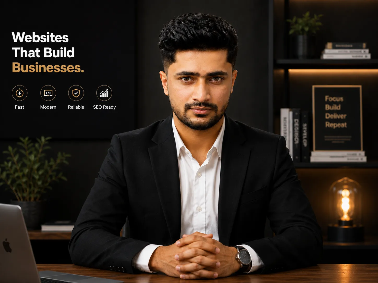 Salman, web developer and designer, at his desk